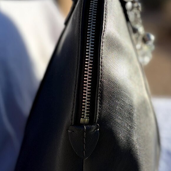 Coach Peyton Cora Domed Satchel in Black Saffiano Leather...